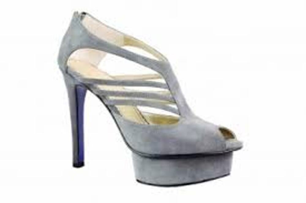MARY CHING $399 Jennifer Platform Shoe Stiletto Heels Gray Suede Size 37 7 Peep